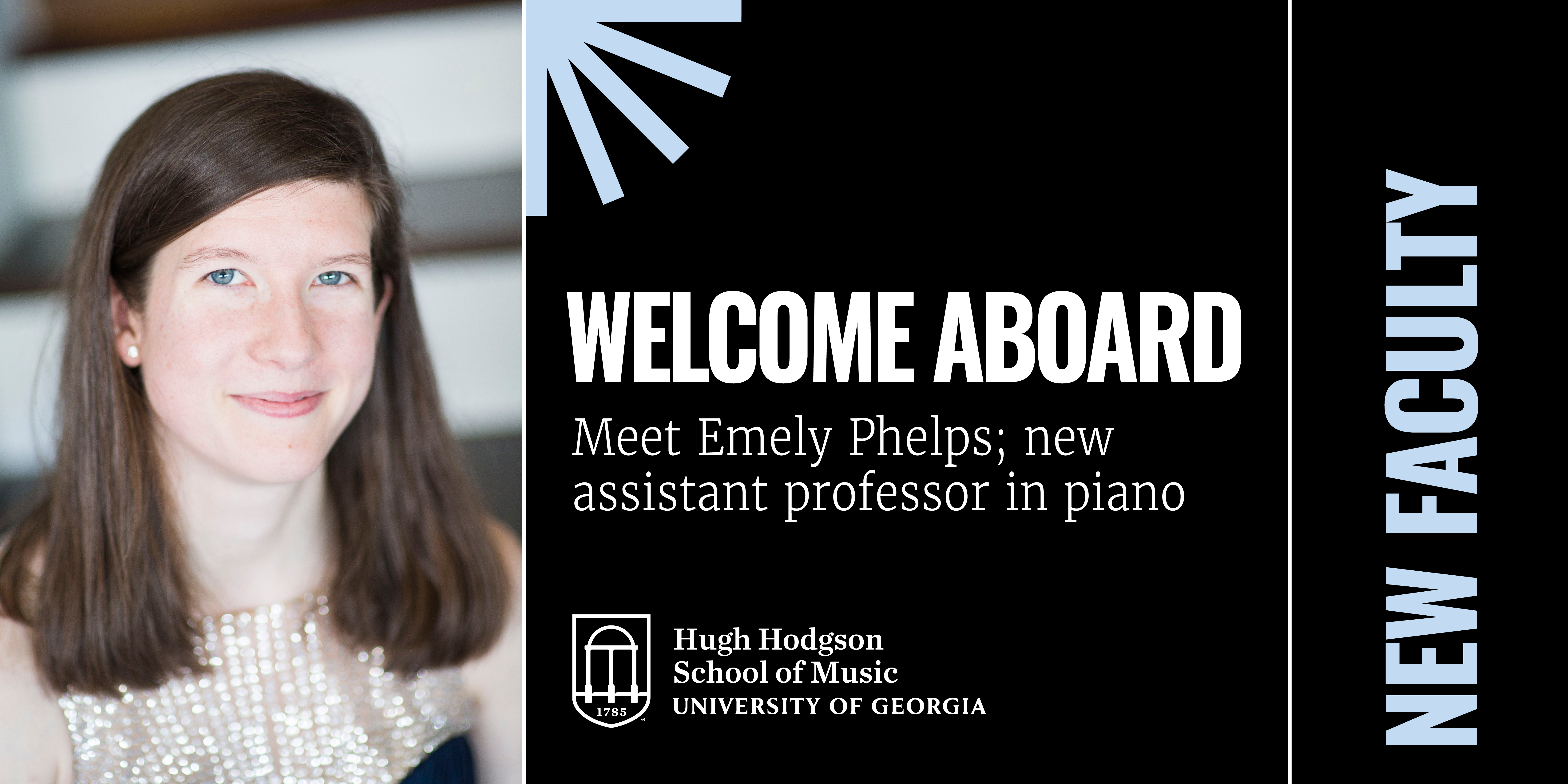 Emely Phelps pictured left, next to white copy over a black background.