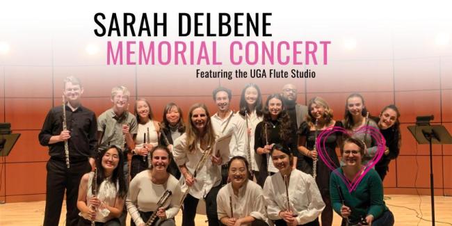 The UGA Flute Studio with a heart drawn around Sarah DelBene