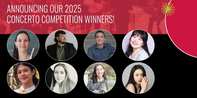 Photos of the eight 2025 Concerto Competition Winners (names listed in the article)