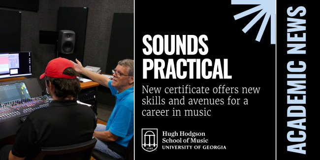 Paul Griffith works with Jacob Norris (MM ’27) as they record a Wind Ensemble performance taking place in Hodgson Concert Hall September 18, 2025.