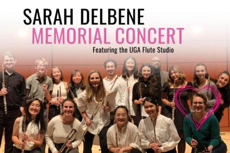 The UGA Flute Studio with a heart drawn around Sarah DelBene