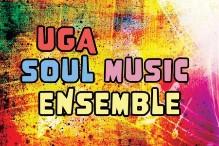 A colorful painted background with the text "UGA Soul Music Ensemble"