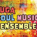 A colorful painted background with the text "UGA Soul Music Ensemble"