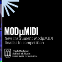 Emily Koh with ModμMIDI instrument at competition, plus text and graphics.